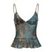 Vintage Ethnic Print Mesh Skirt Hem Strapless Top with V-Neck and Waistline Design