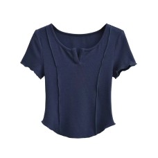 V-neck short sleeved top with external stitching