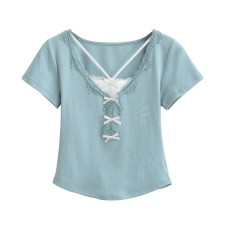 Fake two lace short sleeved T-shirts for women