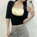 Lace lace patchwork square neck contrasting five quarter sleeve top