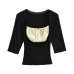 Lace lace patchwork square neck contrasting five quarter sleeve top