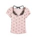 Bow tie neck tie tied short sleeved top