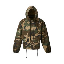 Streetwear Men's Washed Distressed Drawstring Hooded Jacket