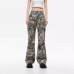 Camouflage Large Pocket Design Wrinkled Button Outdoor Straight Leg Wide Leg Jeans Long Pants Trendy