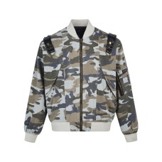 Functional Structured Camouflage Jacket with Shoulder Strap Design Vintage Denim Jacket