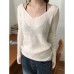 Spring Sweet Style Solid Color Versatile V-Neck Breathable Knitted Top Slimming and Whitening Long Sleeve Top