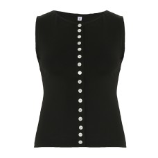 Street Style Snap Button Design Slim Fit T-Shirt Casual Short Length Versatile Knit Top