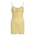 Style Girl Light Yellow Floral Bow Tie Waist Strapless Dress with Tulle Splicing Lace Backless Mini Skirt