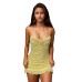 Style Girl Light Yellow Floral Bow Tie Waist Strapless Dress with Tulle Splicing Lace Backless Mini Skirt