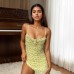 Style Girl Light Yellow Floral Bow Tie Waist Strapless Dress with Tulle Splicing Lace Backless Mini Skirt