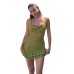 Sexy Knitted Mesh Weave V-Neck Backless Strapless Dress Sheer Woolen Tiered Skirt