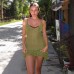 Sexy Knitted Mesh Weave V-Neck Backless Strapless Dress Sheer Woolen Tiered Skirt