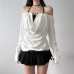 Design Sense Beaded Swing Neck Halter Fake Two-Piece Top Loose Women's Clothing