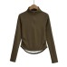 Stand up collar zipper fake two piece long sleeved T-shirt