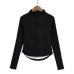 Stand up collar zipper fake two piece long sleeved T-shirt