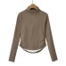 Stand up collar zipper fake two piece long sleeved T-shirt