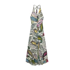 Hanging neck and exposed back floral suspender long dress Hanging neck and exposed back floral suspender long dress