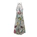 Hanging neck and exposed back floral suspender long dress