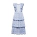Round neck ruffle edge floral waist cinching long dress for women