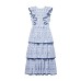 Round neck ruffle edge floral waist cinching long dress for women