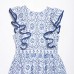 Round neck ruffle edge floral waist cinching long dress for women