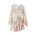 Round neck long sleeved layered decorative printed dress for women