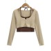 Hanging neck tie fake two piece long sleeved T-shirt