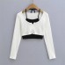 Hanging neck tie fake two piece long sleeved T-shirt