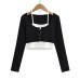 Hanging neck tie fake two piece long sleeved T-shirt