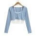Hanging neck tie fake two piece long sleeved T-shirt