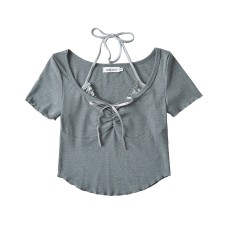 Fake two bow tie tops for women