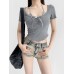 Fake two bow tie tops for women
