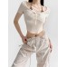 Fake two bow tie tops for women