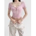 Fake two bow tie tops for women