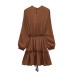 Half high collar long sleeved belt layered dress for women