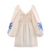 V-neck long sleeved waist hollow out short skirt dress for women