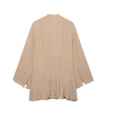 Round neck long sleeved tied A-line chiffon short skirt dress for women