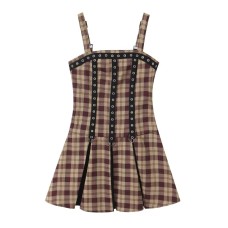 Low neck sleeveless single breasted plaid camisole dress for women
