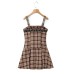Low neck sleeveless single breasted plaid camisole dress for women