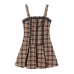 Low neck sleeveless single breasted plaid camisole dress for women