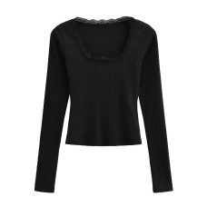 Square collar long sleeved pit stripe base short top