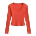Square collar long sleeved pit stripe base short top