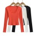Square collar long sleeved pit stripe base short top