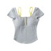 Broken flower fake two neck hanging square neck short sleeved T-shirts
