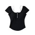 Broken flower fake two neck hanging square neck short sleeved T-shirts