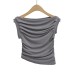 Solid color slanted shoulder pleated one neck vest top