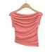 Solid color slanted shoulder pleated one neck vest top