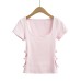Bow high waisted hollow short sleeved T-shirt