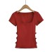 Bow high waisted hollow short sleeved T-shirt