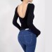 Backless solid color long sleeved T-shirt